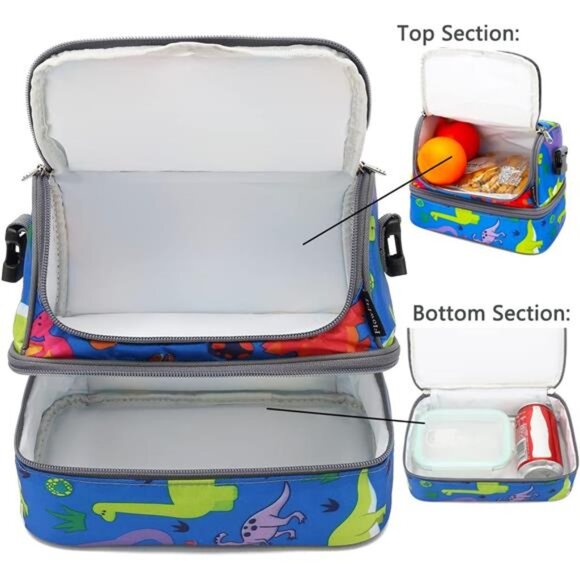 FlowFly Kids Double Decker Cooler Insulated Lunch Bag Large Tote for Boys, - Picture 4 of 8